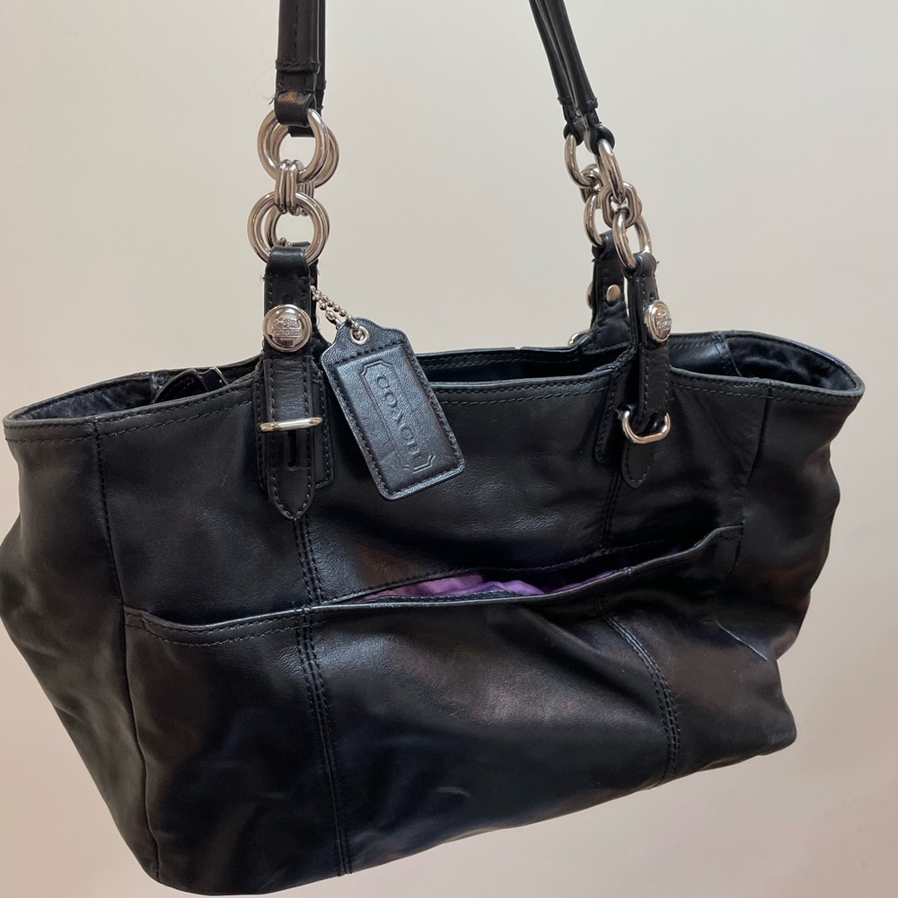 Black Coach purse with purple interior